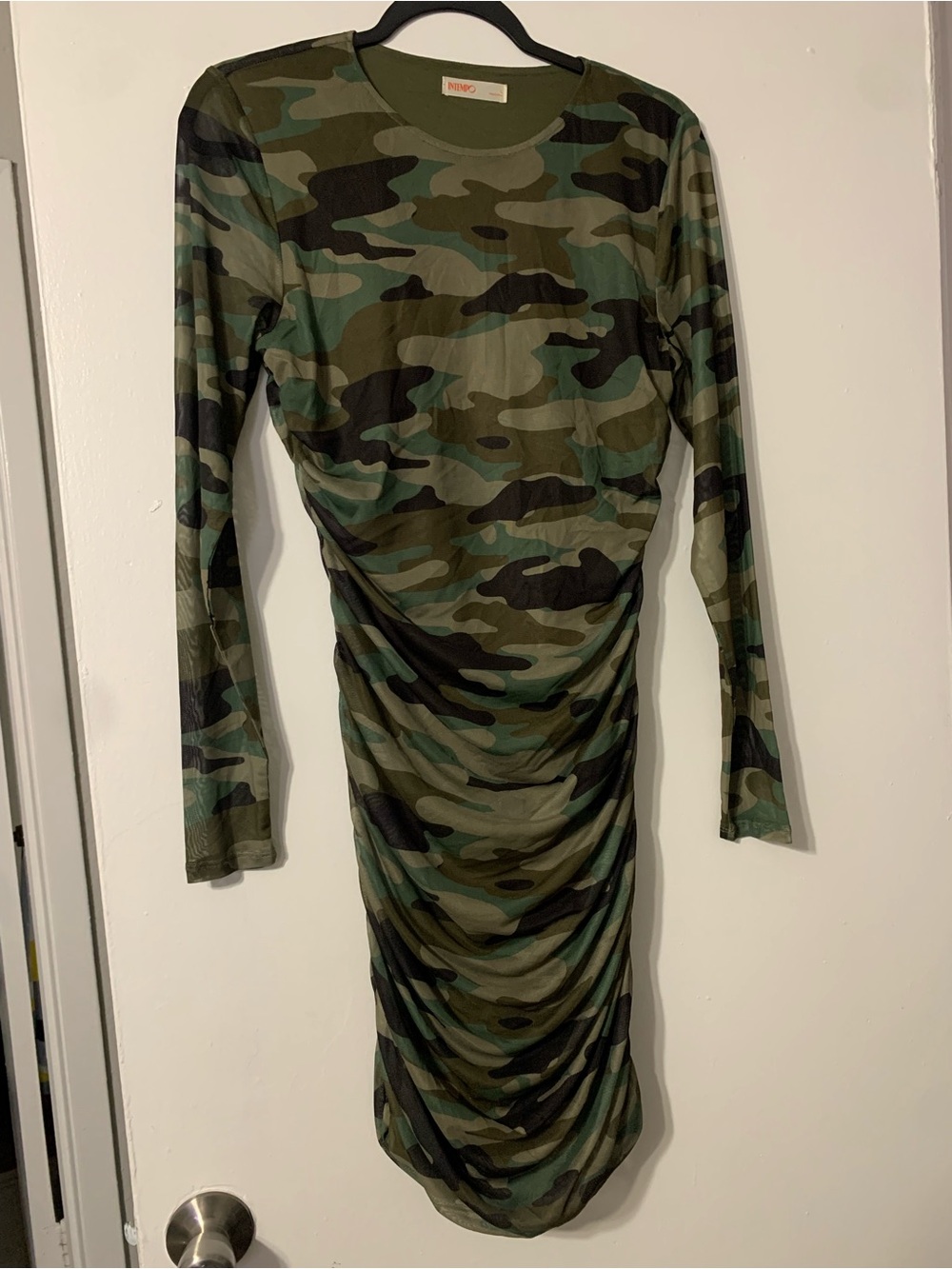 Camo Ruched Long-Sleeve Women’s Dress
